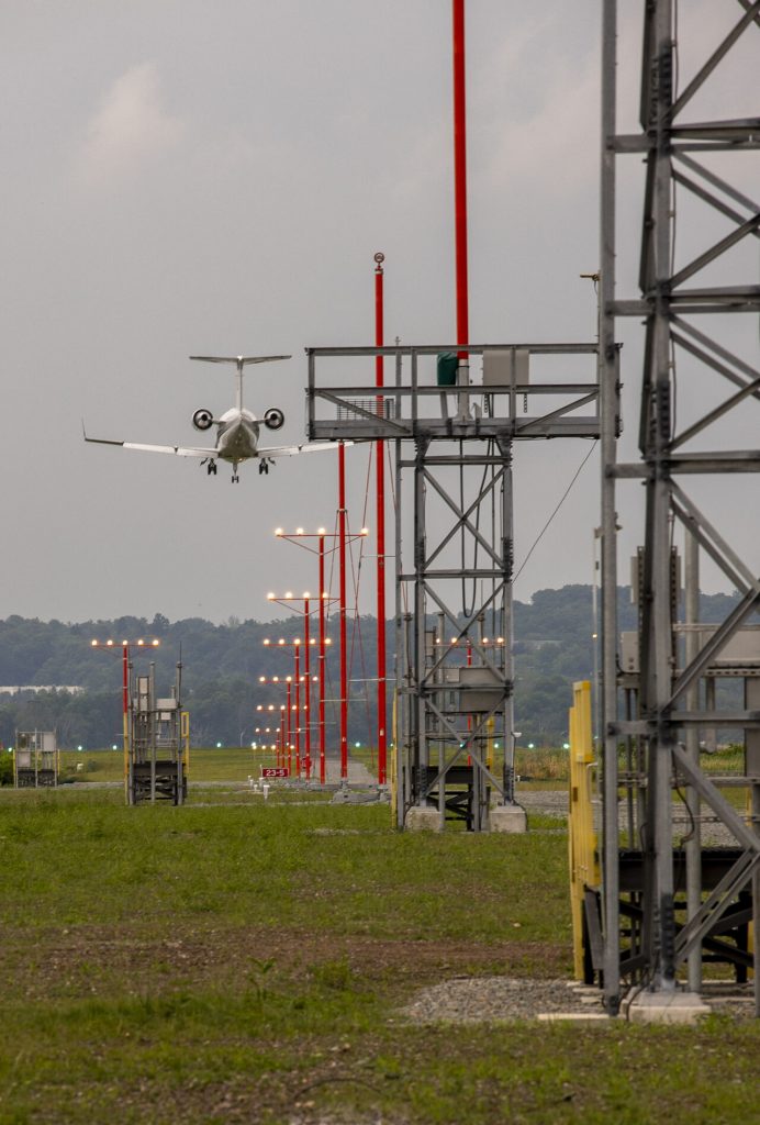 Aircraft landing at Morristown Airport